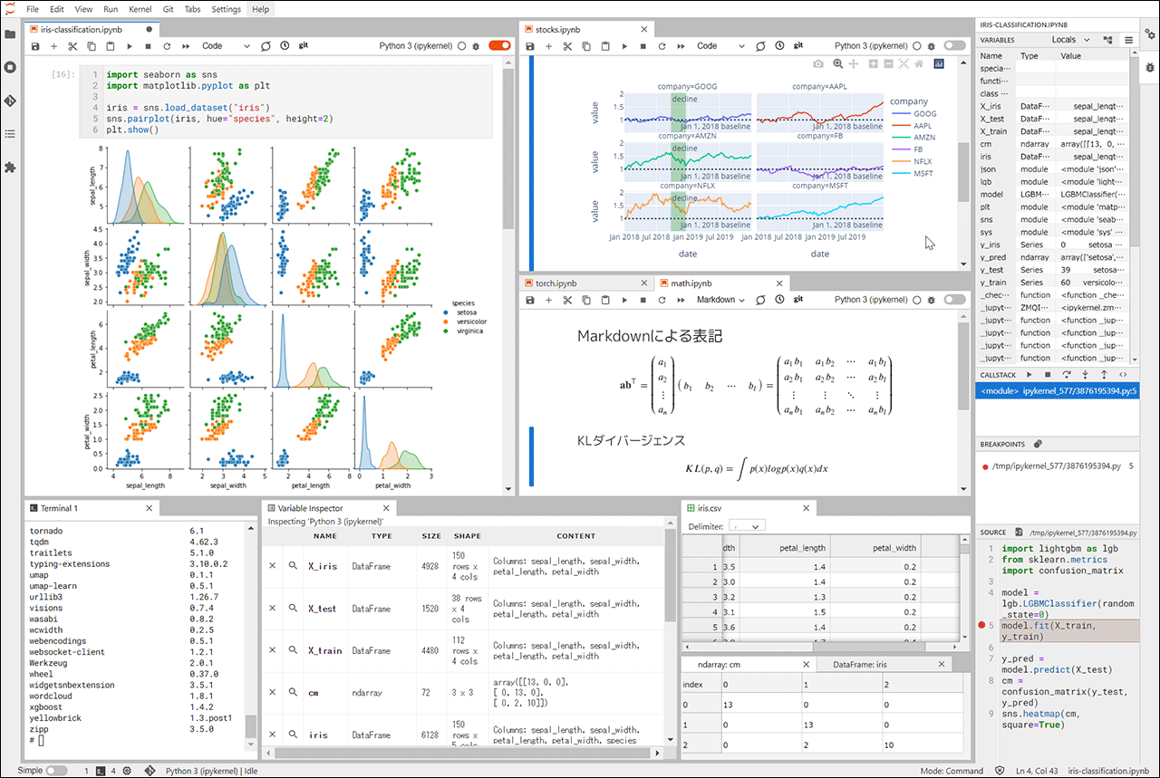 JupyterLabの画面イメージ