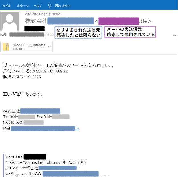 参考①：Emotetウイルスメールの一例